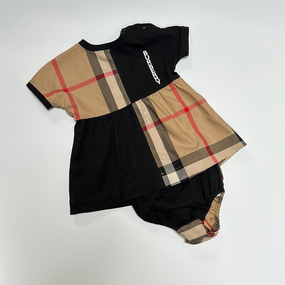 Authentic Burberry Check Panel Cotton Dress with Bloomers 6M
